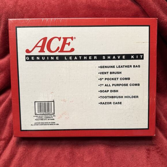 VINTAGE GOODY ACE GENUINE LEATHER SHAVE KIT SOAP BRUSH CASE 2 COMBS NEW SEALED - Picture 2 of 3